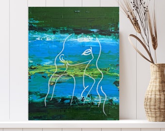 Acrylschilderij van vrouwen op canvas, kunstwerk, woondecoratie