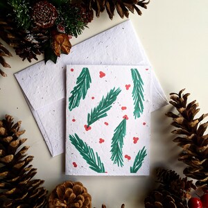 Enveloppe de carte de Noël à planter, graines de fleurs sauvages, houx de Noël sur papier blanc pour graines de fleurs sauvages, carte de joyeux Noël