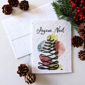 Arbre de Noël de vacances sur papier de graines plantables ou papier blanc aquarelle, carte de Noël de vacances