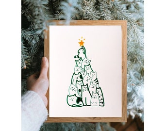 Marker drawing of Christmas cat tree, original art, made by hand, home gift, home decor, plant wall art decor