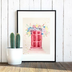 Red front door watercolor painting, original art, made by hand, home gift, housewarming gift, recycled paper, home decor, flower door
