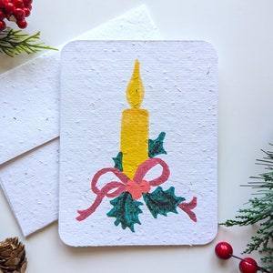 Bougie de Noël sur papier à planter ou papier blanc aquarelle, bordures usées
