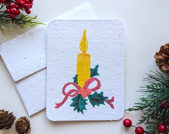 Christmas candle  on plantable paper or watercolor white paper, worn out borders