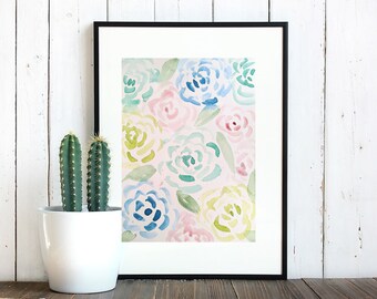 Watercolor painting of spring flower, wall art, home decor, original poster art, birthday gift, pastel flower painting