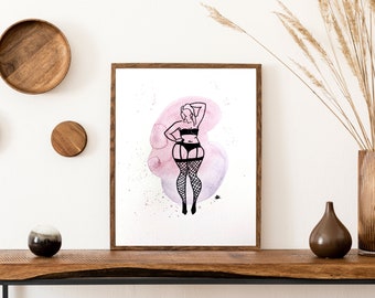 Women in lingerie watercolor painting, decor, original art, made by hand, gift, recycled paper