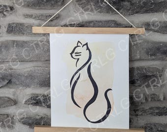 Pintura em aquarela de gato, decoração, arte original, feito à mão, presente, quarto de criança, papel reciclado