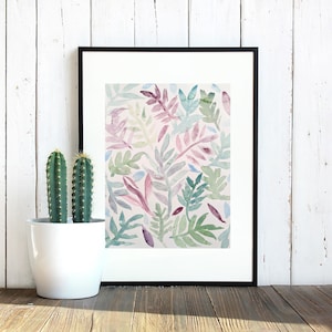 Wild plant leafs watercolor painting, original art, made by hand, home gift, kids room, recycled paper, home decor, plant wall art decor