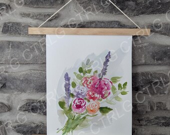 Bouquet of flowers watercolor painting, original art, made by hand, home gift, home decor, plant wall art decor