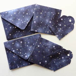 Set of cards with envelopes and gift tags with stars