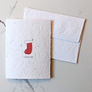 Enveloppe pour carte à planter, graines de fleurs sauvages, bas de Noël rouge sur papier blanc pour graines de fleurs sauvages, jeu de mots farcis, carte de Noël