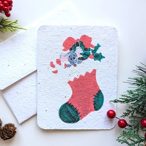 Bas de Noël avec souris sur papier à planter ou papier blanc aquarelle, bordures usées