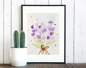 Metallic watercolor painting of tulip bouquet, wall art, home decor, original poster art, birthday gift, watercolor flowers, flower bouquet