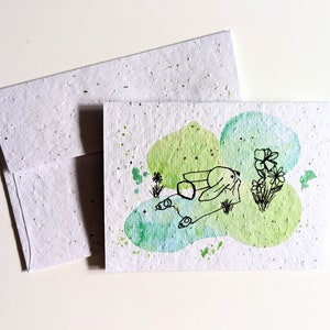 lapin aquarelle sur papier graines plantables ou papier blanc aquarelle, carte de Pâques, carte de remerciement, carte de printemps, carte d'anniversaire
