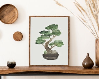 Pintura de bonsái, arte original, hecho a mano, regalo de hogar, decoración del hogar, decoración de arte de pared vegetal
