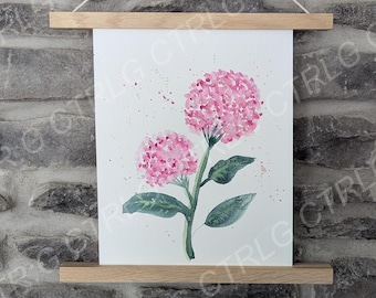Pink Hydrangeas, watercolor painting, decor, original art, made by hand gift