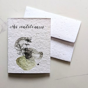 Carte de sympathie, aquarelle plantes fleurs sur papier de graines à planter ou papier blanc aquarelle, ma carte de condoléances, mes sympathies
