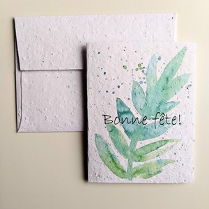 Carte de joyeux anniversaire, feuille d’aquarelle sur papier de semence plantable ou papier blanc aquarelle, amitié, cadeau d’anniversaire