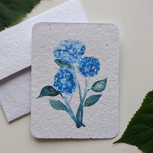 Hortensia bleu aquarelle sur papier à planter ou papier blanc aquarelle, bordures usées