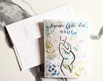 Watercolor flower women pregnant on plantable seed paper or watercolor white paper, Happy mother's day card