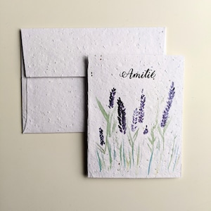 Carte d’amitié, aquarelle fleur de lavande sur papier graine plantable ou papier blanc aquarelle, meilleurs amis, carte de remerciement