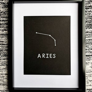 White marker drawing of Aries astrological zodiac sign, decor, original poster art, star sign image 2