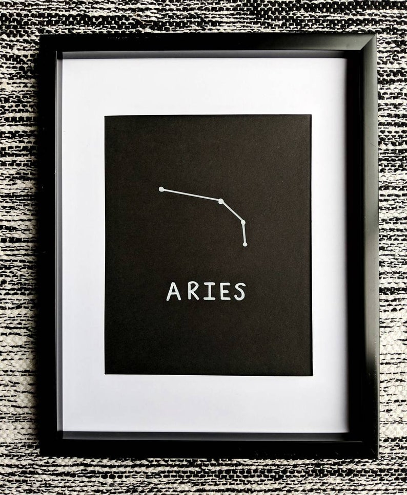 White marker drawing of Aries astrological zodiac sign, decor, original poster art, star sign image 2