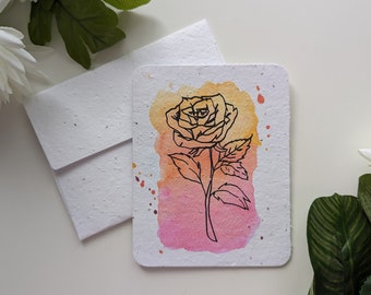Wild rose on plantable paper or watercolor white paper, worn out borders
