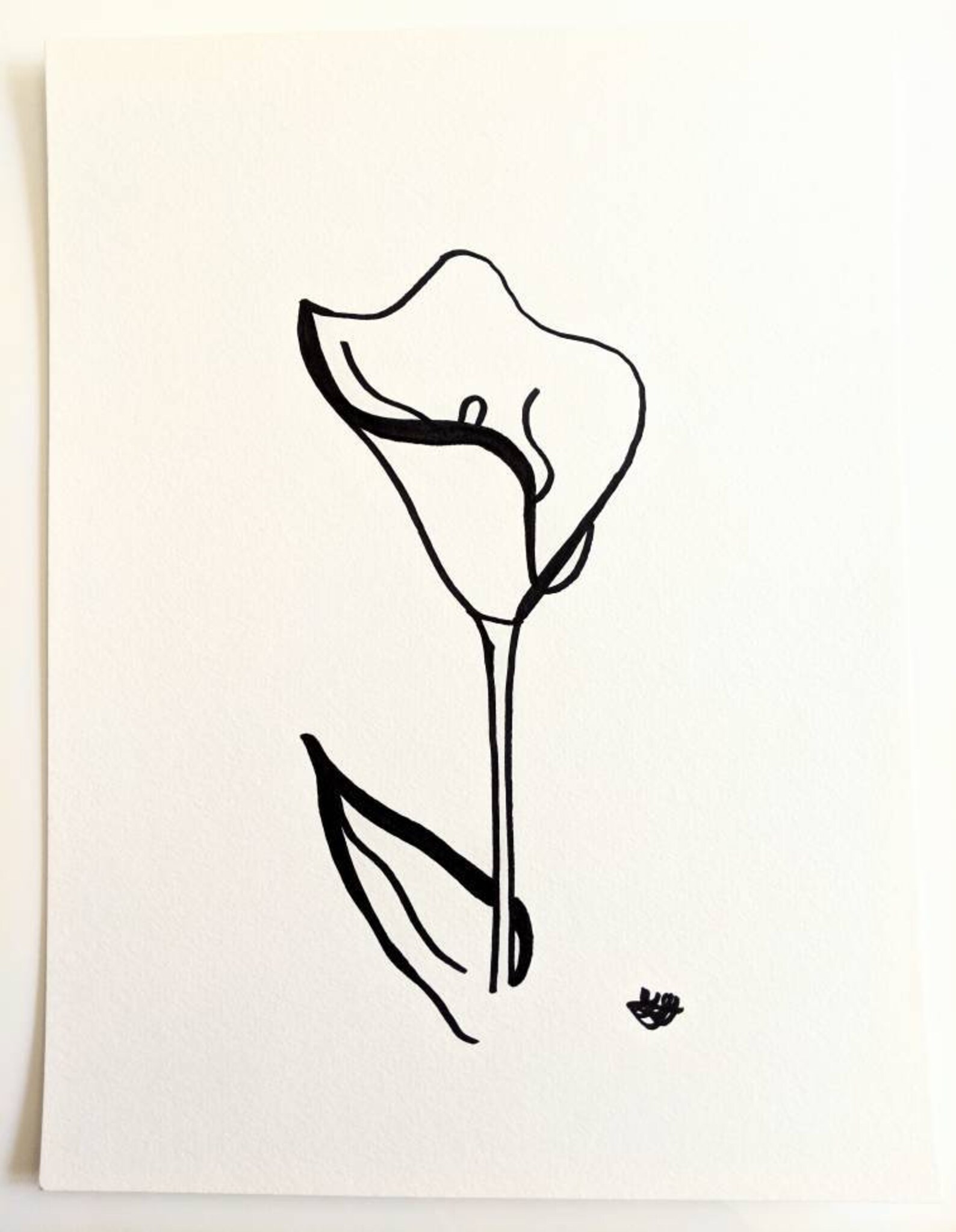 Flower Black marker drawing of flower on watercolor white Etsy