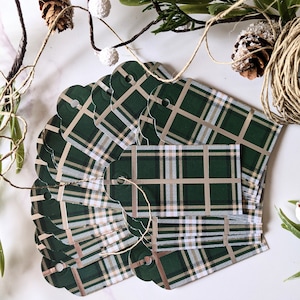 Lot de 18 étiquettes pour cadeaux de Noël à carreaux en papier recyclé