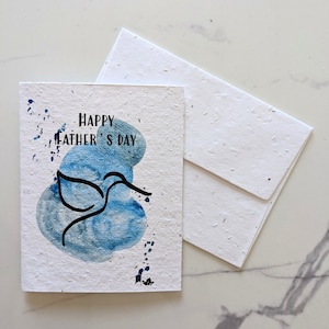 Carte de fête des pères, colibri bleu aquarelle sur papier à planter ou papier blanc aquarelle, bordures usées, joyeuse fête des pères