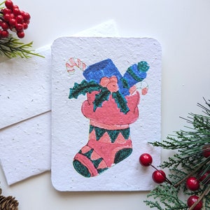 Bas de Noël sur papier à planter ou papier blanc aquarelle, bordures usées