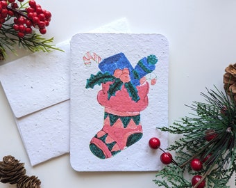 Christmas stocking on plantable paper or watercolor white paper, worn out borders