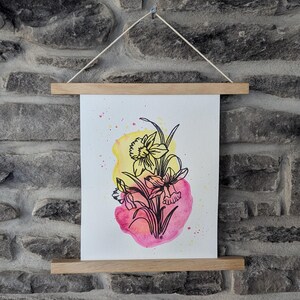 Watercolor Daffodil garden painting