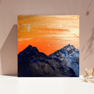 Mountain sunset acrylic painting, decor, original art, gift, kids room, birthday gift, landscape textured acrylic painting on canvas