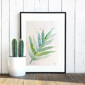 Watercolor painting of summer green leaf, wall art, home decor, original poster art, birthday gift, watercolor plants