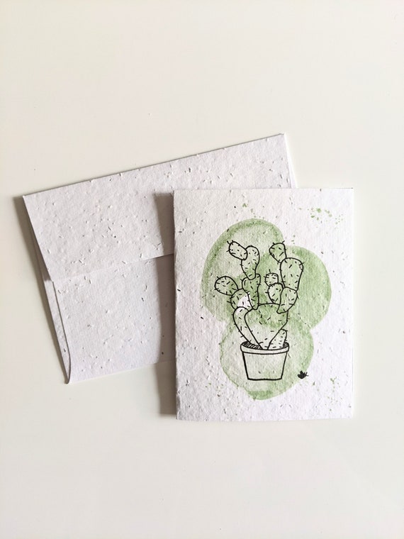 30 Biglietti Di Ringraziamento Con Cactus - Carta Riciclata - 10 Disegni Diversi In Stile Acquerello - Formato A6 Con Buste