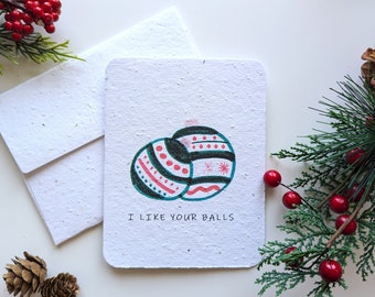 Funny Christmas ornaments on plantable paper or watercolor white paper, worn out borders