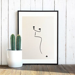Black marker drawing of women face with shoulder reviled with earring, on watercolor white paper, art piece, decor art, birthday gift