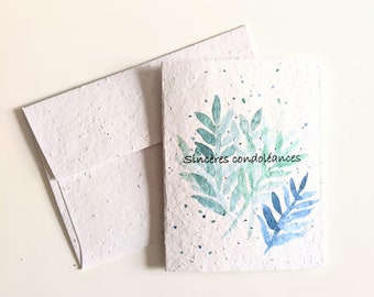 Sympathiekaart, Condoleancekaart, aquarelblaadjes op plantbaar groeipapier of aquarelwit papier, wilde bloemenzaadpapier