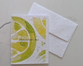 Father's day card, watercolor lemons and limes on plantable paper or watercolor white paper, worn out borders, happy father's day