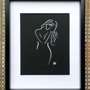 White marker drawing of women in a beautiful gown, decor, original poster art