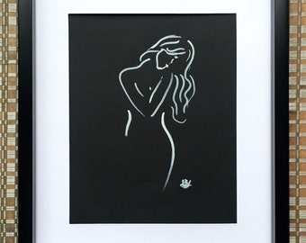 White marker drawing of women in a beautiful gown, decor, original poster art