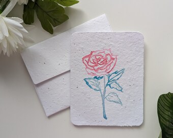 watercolor Peony on plantable paper or watercolor white paper, worn out borders