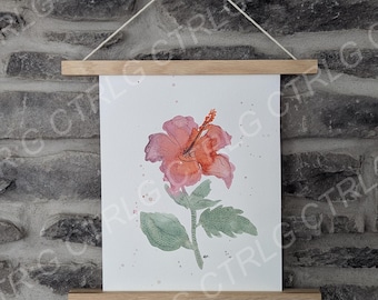 Gemälde von Hibiskus, Originalkunstwerk, von Hand gefertigt, Geschenk, Wohnkultur, Pflanzenwand, Kunstdekor