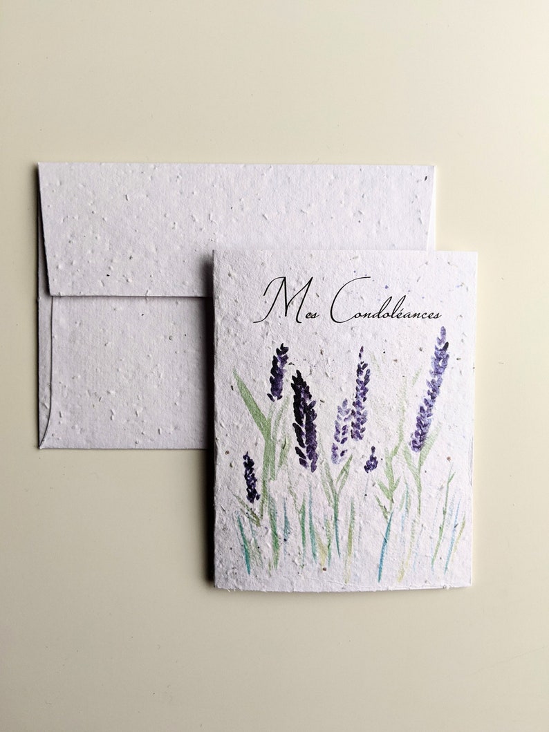 Sympathy card, watercolor lavender flowers on plantable seed paper or watercolor white paper, condolence card, my sympathies image 1