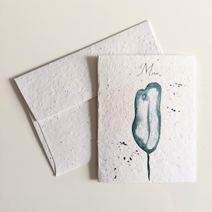 Merci, feuille d’aquarelle sur papier de semence plantable ou papier blanc aquarelle, carte de remerciement, carte d’amitié