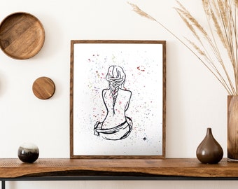 Women in bed sheets, watercolor painting, decor, original art, made by hand, gift, recycled paper