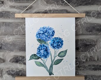 Blue Hydrangeas, watercolor painting, decor, original art, made by hand gift