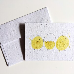 Carte de Pâques aquarelle poussins sur papier de graines à planter ou papier blanc aquarelle, carte d'anniversaire, sans texte, carte de bébé, triplés