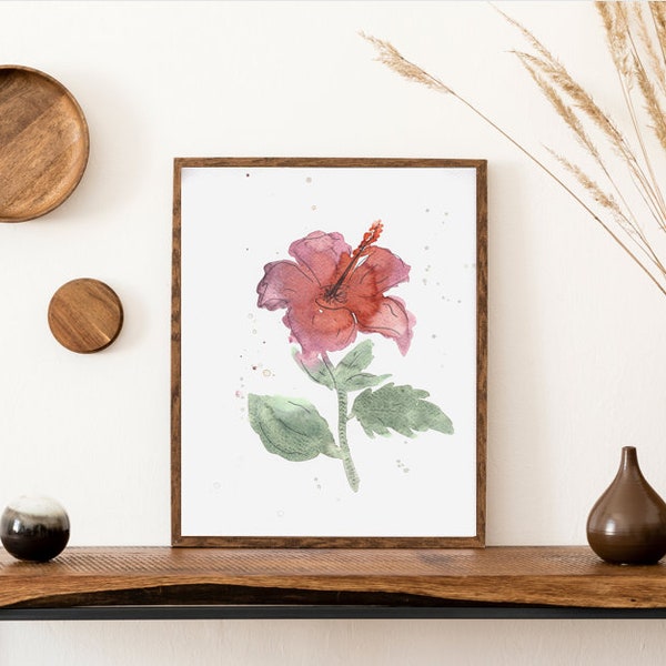 Peinture d’hibiscus, art original, faite à la main, cadeau pour la maison, décoration intérieure, décoration murale végétale